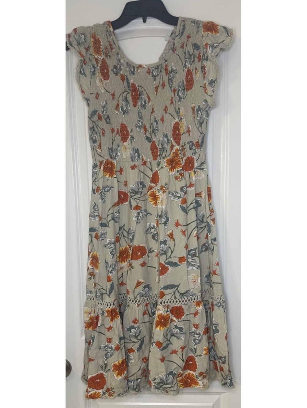 Patrons of Peace Women's Medium Rayon Floral Maxi Dress with Smocked Bodice